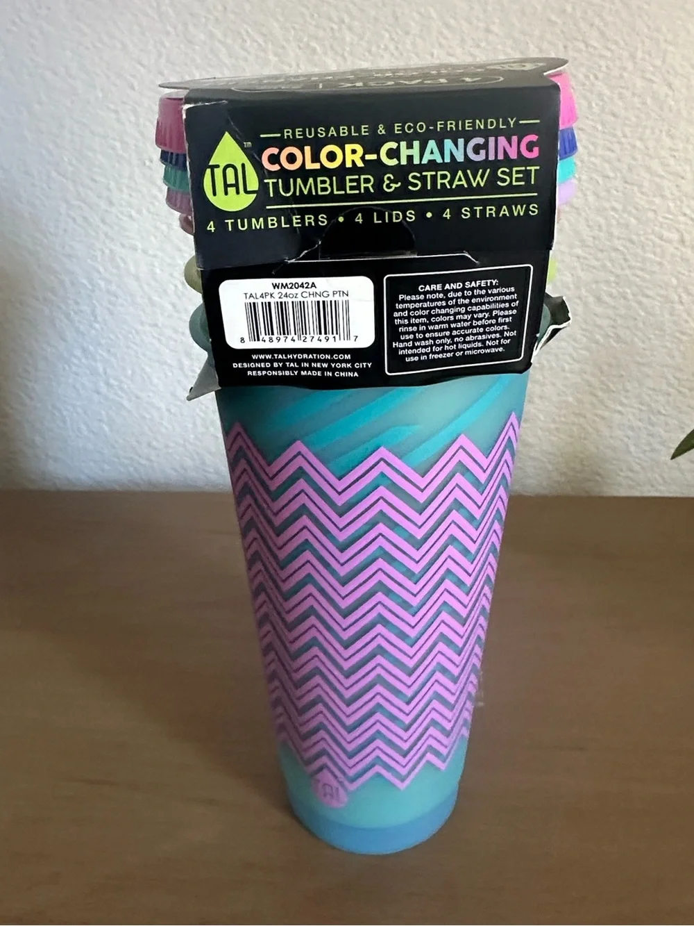 Tal Color Changing Reusable Tumblers & Straws Set 4 Pack Cold Cups Lids